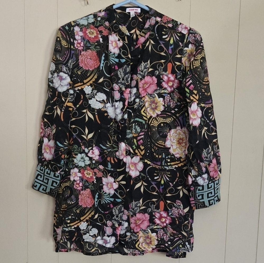 Johnny Was XS Floral Pattern Cottom Long Sleeve Bouse Tunic Ladies Peace Voyager